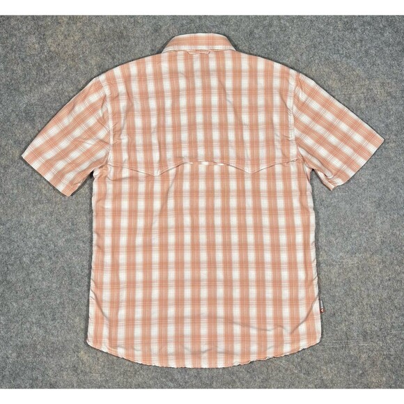 Simms Big Sky Fishing Shirt Men’s S Orange Plaid Pearl Snap Short Sleeve Vented - Picture 3 of 10